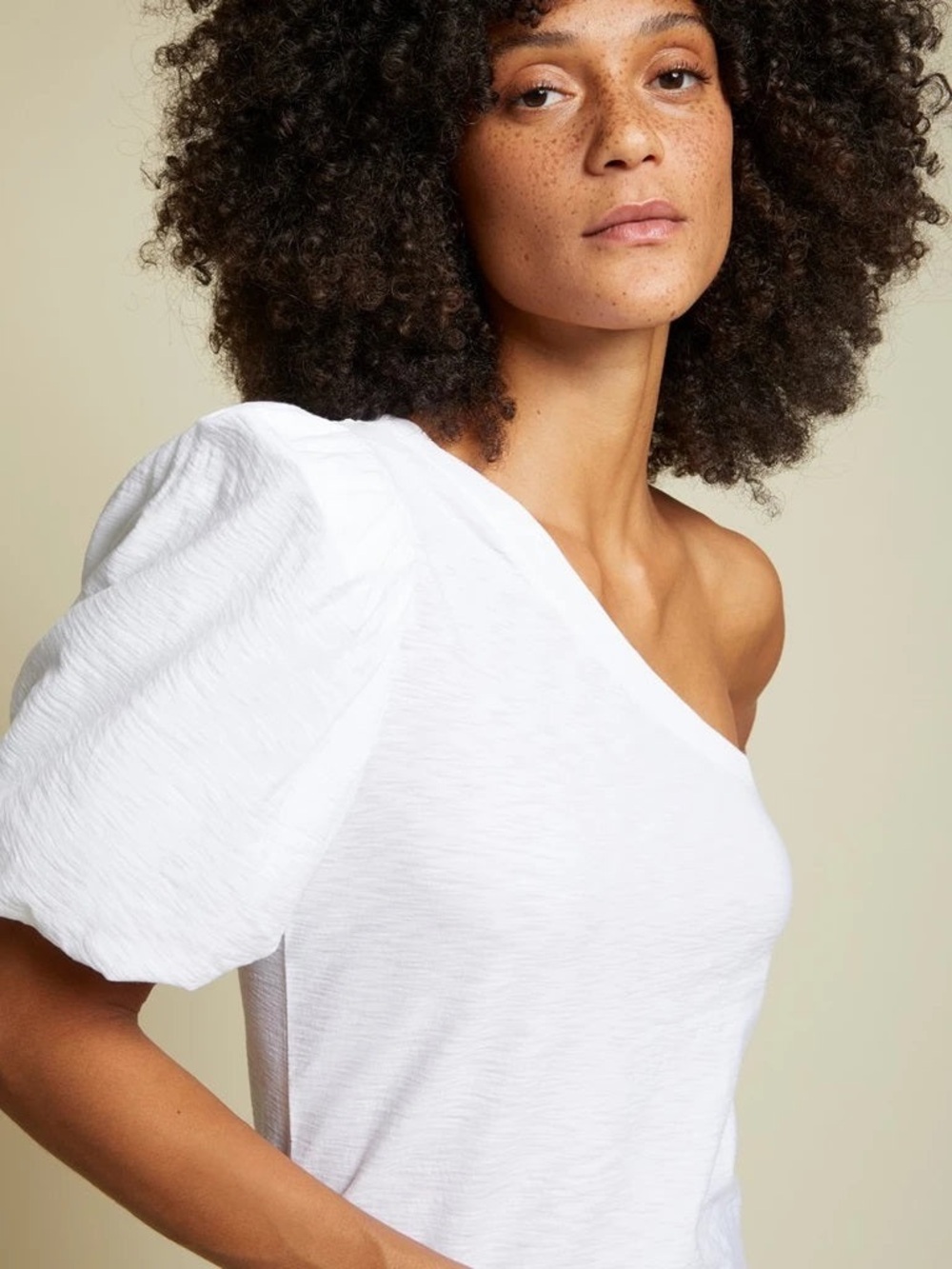 Nation LTD - Raina Balloon Sleeve One Shoulder Tee in White